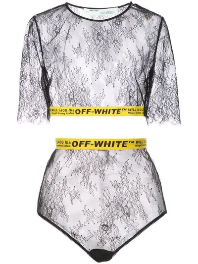 Off-white Floral Lace Two-piece Set In Black