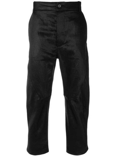 Cedric Jacquemyn Cropped Waxed Trousers In Black