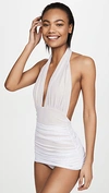 Norma Kamali Bill Ruched Halterneck Swimsuit In White