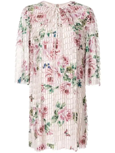 Dolce & Gabbana Floral Print Fringe Style Dress In Pink