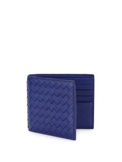 Bottega Veneta Leather Woven Wallet In Cobalt Blue