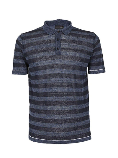 Roberto Collina Striped Polo Shirt In Blu-denim