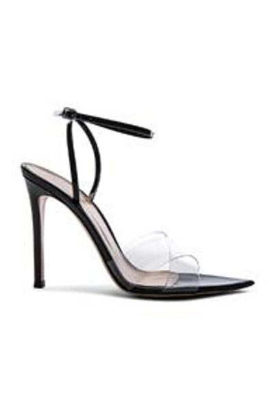 Gianvito Rossi Patent & Plexi Ankle Strap Stark Sandals In Transparent & Black