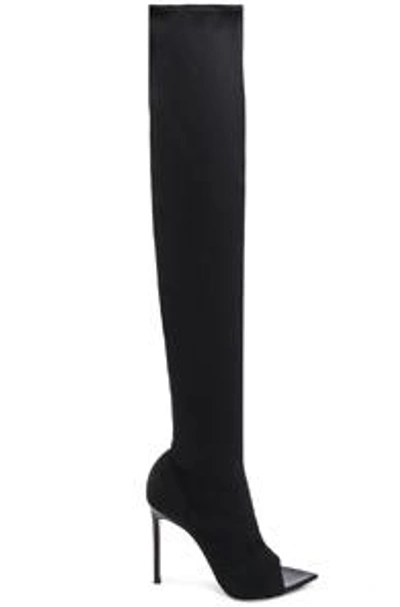 Gianvito Rossi Gotham Cuissard Peep Toe Thigh High Boots In Black. In Black & Black