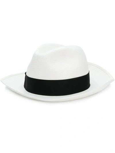 Borsalino Narrow Brim Straw Hat In White