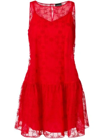 Ermanno Ermanno Embroidered Drop Waist Mini Dress In Red