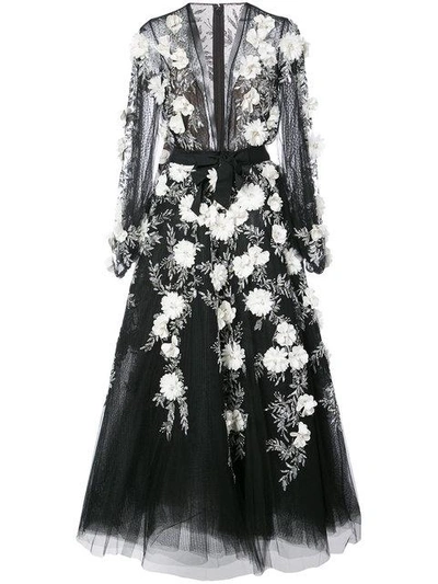 Marchesa Embellished Lace Gown In Black