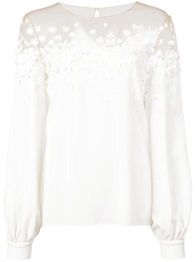 Oscar De La Renta Floral Embroidered Blouse - White
