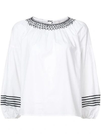 Joie Embroidered Puff Sleeve Blouse