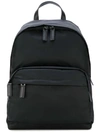 Prada Zip-pocket Leather-trimmed Backpack In Black