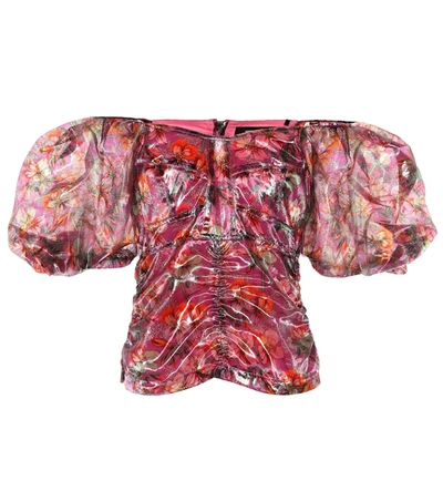 Isabel Marant Orval Floral Lamé Top In Pink