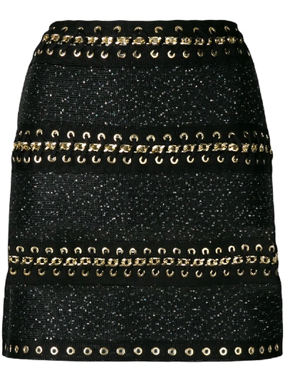 Balmain Whipstitched Tweed Miniskirt In Black