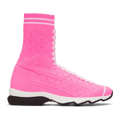Fendi Runway Sock High Top Sneakers In Rosa Fluor Bianco