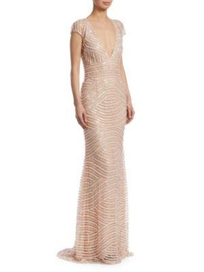 Naeem Khan Embroidered V-neck Gown In Pink