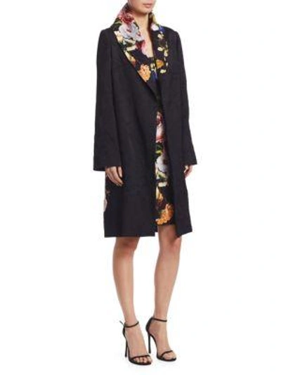 Naeem Khan Long-sleeve Floral-print Trench Coat In Black Multi