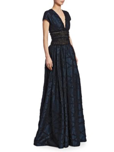 Naeem Khan Metallic Embroidered-waist Ball Gown In Navy Black