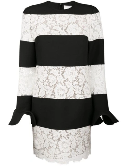 Valentino Striped Lace-panel Wool And Silk-blend Mini Dress In White And Black
