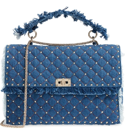 Valentino Garavani Maxi Rockstud Spike Denim Shoulder Bag - Blue In Navy