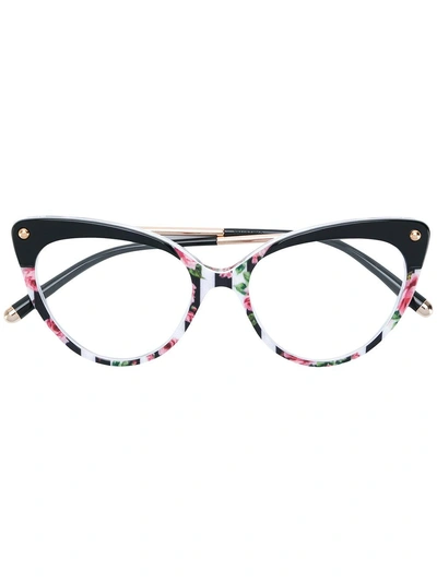 Dolce & Gabbana Cat Eye Frame Floral Print Glasses In Black