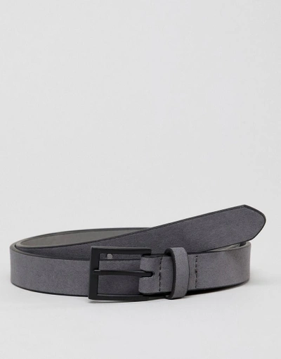 New Look Faux Suede Belt With Matte Buckle In Gray - Gray