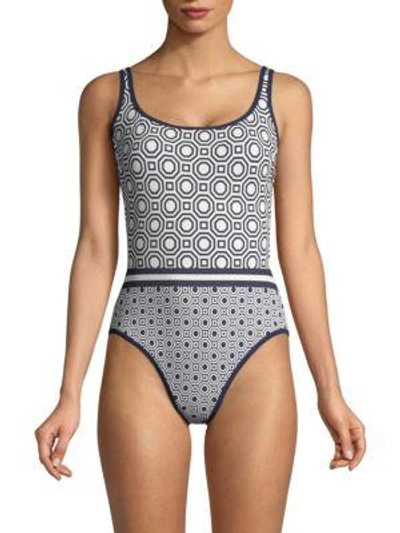 Tory Burch One-piece Octagon-print Swimsuit In Tory Navy