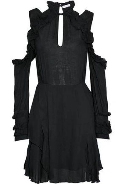 Iro Hanie Cold-shoulder Ruffled Gauze Mini Dress In Black