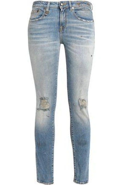 R13 Distressed Faded Mid-rise Skinny Jeans In Mid Denim