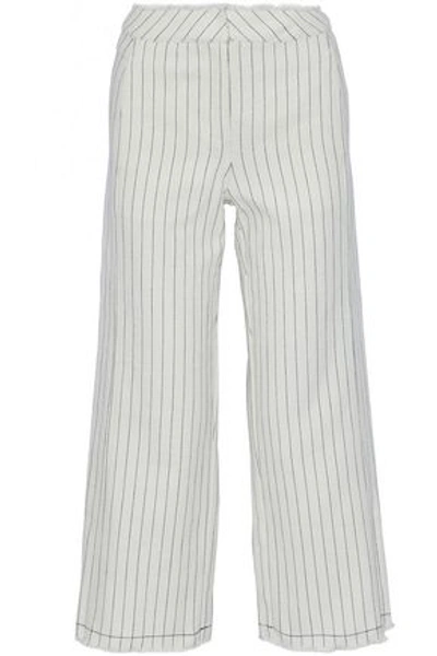 Alexander Wang T Frayed Striped Basketweave Cotton Wide-leg Pants In White