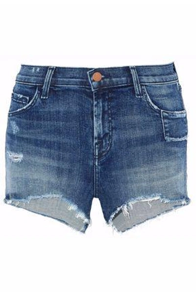 J Brand Woman Patchwork-effect Frayed Denim Shorts Mid Denim