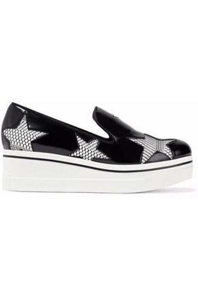 Stella Mccartney Woman Cutout Woven And Glossed-leather Platform Loafers Black
