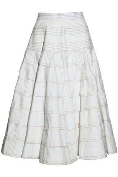 Thom Browne Checked Cotton Flared Midi Skirt In White