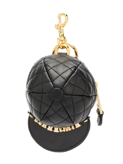 Moschino Logo Quilted Leather Hat Key Holder In Dark Green