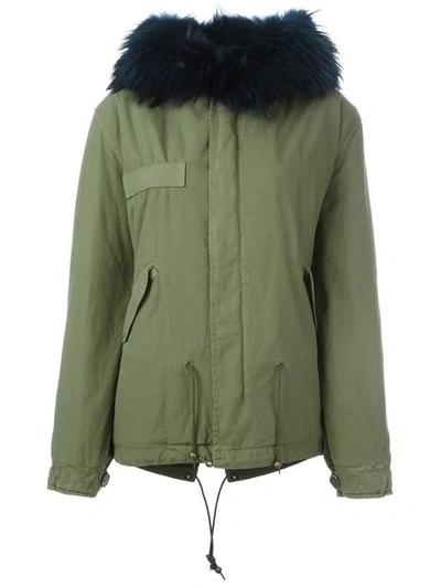 Mr & Mrs Italy Rabbit And Raccoon Fur Lined Jacket In Green