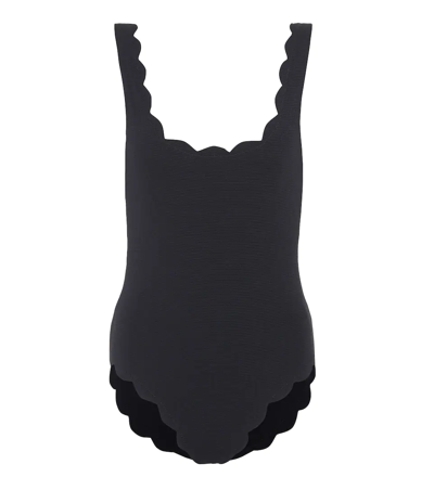 Marysia + Net Sustain Palm Springs Scalloped Recycled-seersucker Swimsuit In Black