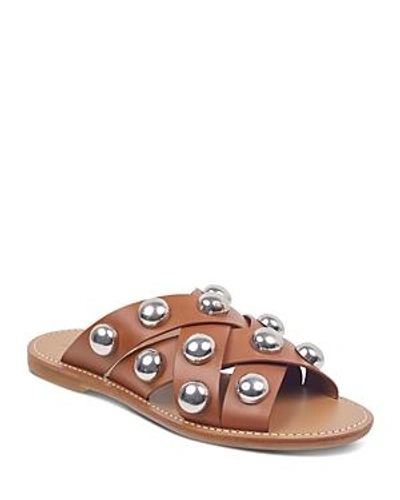Marc Fisher Ltd Women's Raidan Leather Stud Slide Sandals In Brown