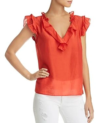 Velvet By Graham & Spencer Silk And Cotton Ruffled Top In Cardinal