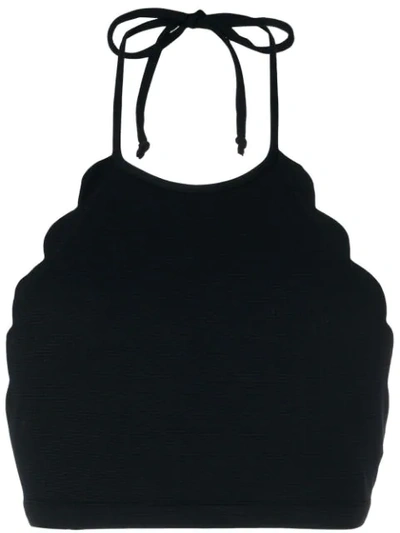 Marysia Mott Scalloped High-neck Halter Swim Top In Black