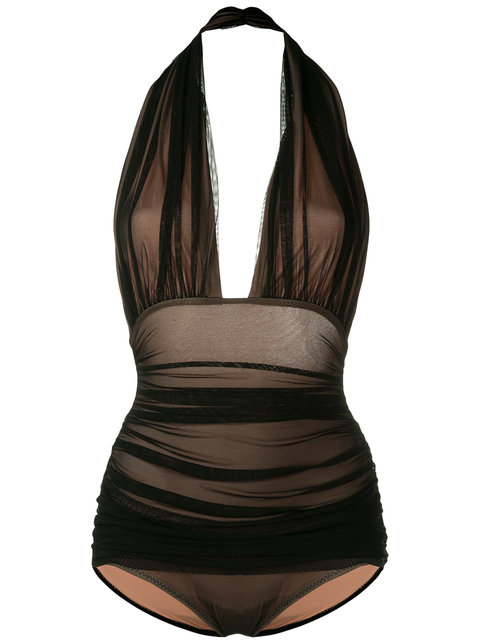 Norma Kamali Bill Mio Sheer-mesh One-piece Swimsuit In Nude-brown ...