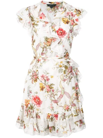 Needle & Thread Floral Print Wrap Dress In White