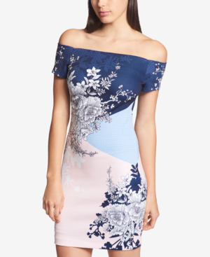guess printed off the shoulder dress