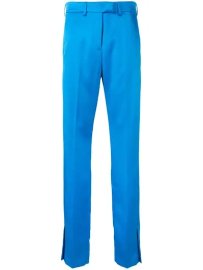 Msgm Silk Trousers With Slits In Blue
