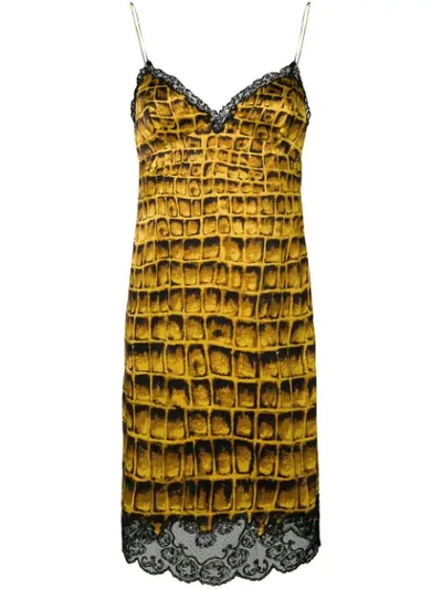 Versace Crocodile Scale Print Dress - Yellow
