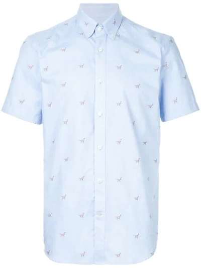 Gieves & Hawkes Partridge Embroidered Button Down Shirt In Blue