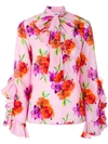 Msgm Floral Print Ruffle Blouse In Pink