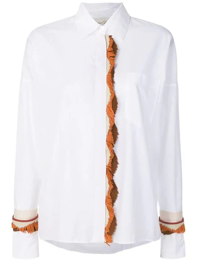 Antonia Zander Fringed Leather Trim Shirt - White