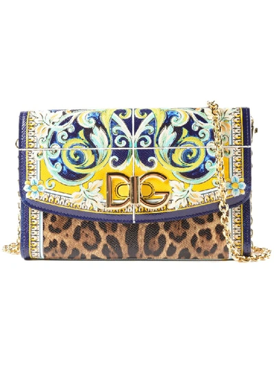 Dolce & Gabbana Printed Logo Clasp Shoulder Bag In Hhileo-maiolica B.blu