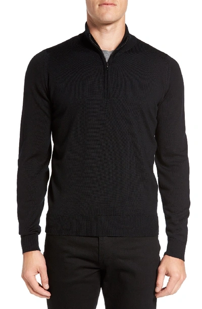 John Smedley 'tapton' Quarter Zip Merino Wool Sweater In Black