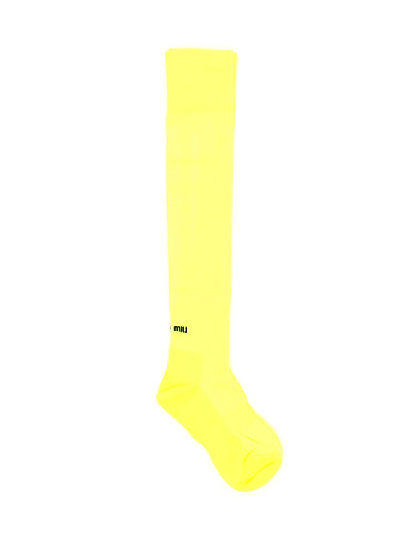 Miu Miu Nylon Logo Socks In Giallo Fluo (yellow) | ModeSens