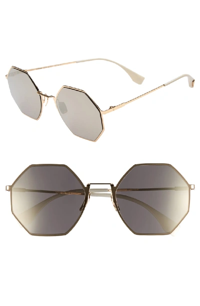 Fendi 53mm Octagonal Polarized Metal Sunglasses - Gold