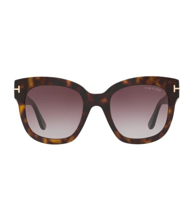 Tom Ford Women's Beatrix Mirrored Square Sunglasses, 52mm In Dark Havana/ Gradient Bordeaux
